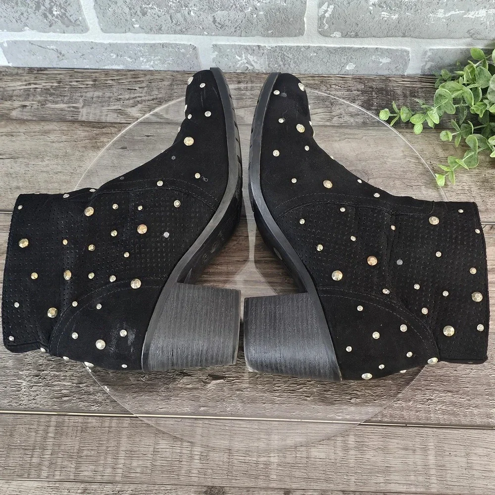 Arizona Jean‎ Co Studded Ankle Boots Block Heel Side Zip Black Women's Size 9.5